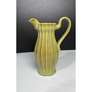 Vintage Pottery Green Bud Pitcher Vase 6.5" H 2.25" Dia base  cottage core